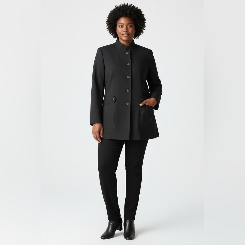 Panticular Black Structured Button Front Jacket Women’s Size 16 Tailored